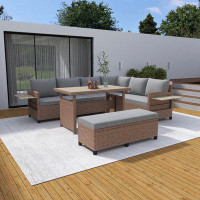 Red Barrel Studio 5-Piece Outdoor Patio Wicker Rattan L-Shaped Sectional Sofa With Gray Cushions