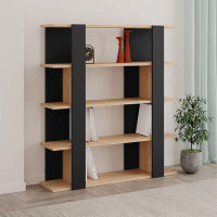Latitude Run® Niche 5 Shelf Modern Wooden Bookcase  48"H x 43"W- Light Oak / Black