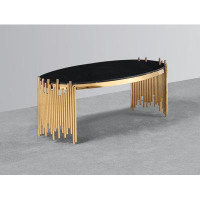 Mercer41 VENUS COFFEE TABLE W/BLACK GLASS TOP & GOLD POLISHED STAINLESS STEEL BASE