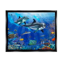 Dovecove Dovecove Underwater Sea Life Scene Dolphins Framed Floater Canvas Wall Art By Interlitho