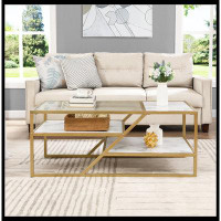Mercer41 Coffee Table with Storage Shelf, Tempered Glass Coffee Table with Metal Frame