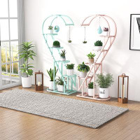 Ebern Designs Arlmont & Co. 5-Tier Metal Plant Stand, Heart-shaped Plant Shelf Tiered Plant Stand with 4 Hanging Hooks