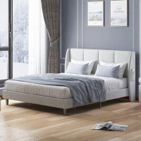 Latitude Run® Structure de lit pour grand lit Latitude Run® avec tête de lit et support à lattes en bois, revêtement de