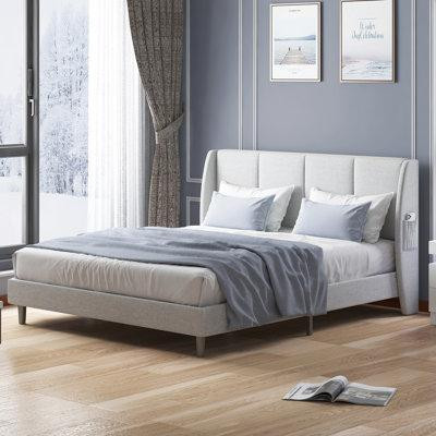 Latitude Run® Structure de lit pour grand lit Latitude Run® avec tête de lit et support à lattes en bois, revêtement de  in Beds & Mattresses in Québec