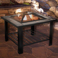 Millwood Pines Izquierdo 30-Inch Outdoor Firepit Table with Screen, Cover, and Poker