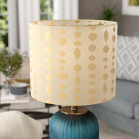 George Oliver 9" H x 12" W Faux Silk Fabric Drum Lamp Shade ( Spider ) in Beige/Gold