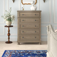 Darby Home Co Bedroom Chest 1Pc Wire Brushed Grey Finish Birch Veneer Drawers With Ball Bearing Glides Transitional Furn