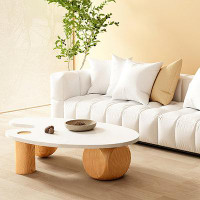 PillieFur White Oval Coffee Table with Original Wooden Legs