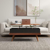 Wenty Lift Top Coffee Table, 39.25" Coffee Table With Hidden Compartments And Wood Legs, Walnut