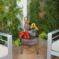 Gracie Oaks 3-Tier Vintage Tubs and Planters Fountain