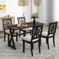 Gracie Oaks 5-Piece 62*358Inch-Wide Flip Lids And Upholstered Dining Chairs ,Dark Walnut