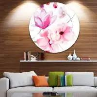Design Art 'Seamless Pattern of Pink Flowers' Oil Painting Print on Metal