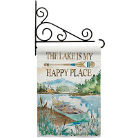 Breeze Decor Lake Is Happy Place - Impressions Decorative Metal Fansy Wall Bracket Garden Flag Set GS109070-BO-03