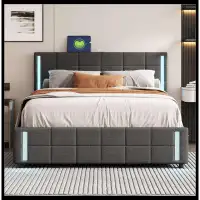 Ivy Bronx Upholstered Platform Bed with LED Lights and USB Charging, Storage Bed with 4 Drawers