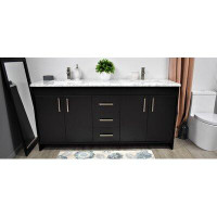 Ebern Designs Annily 60" Modern Bathroom Vanity In White With Carrara Marble Top Undermount Double Sink And Brushed Nick