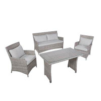 Beachcrest Home Wicker Sofa Set (4 Piece- 2 Chairs, Love Seat, Table)