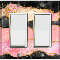WorldAcc Metal Light Switch Plate Outlet Cover (Girls Room Glitter Pink Black Marble - Single Toggle)