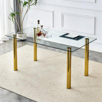 Mercer41 A Modern Minimalist Style Glass Dining Table. Transparent Tempered Glass Tabletop With A Thickness Of 0.3 Feet