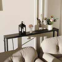 17 Stories 47" Sofa Table with Outlet and USB Port, Sofa Table with Hook, 2 Tier Couch Table, Entryway Table
