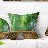 East Urban Home Landscape Path to Bamboo Forest Throw Pillow