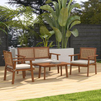 Bay Isle Home™ 4 Pcs Patio Furniture Set Wicker Conversation Set w/ Cushions