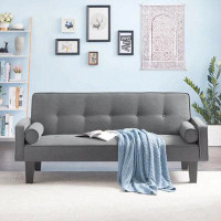 Latitude Run® Apartment Modern Sofas For Living Room 72" Futon Sofa Bed Upholstered Folding Futon Fabric Couch Grey Conv