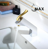 Modern Elegant Single Handle Bathroom Faucet White Body/ Gold Handle Finish