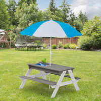 Ebern Designs Ebern Designs-3-in-1 Kids Outdoor Wooden Picnic Table With Umbrella, Convertible Sand & Wate, Grey Amastm