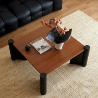17 Stories 39.37" Brown Black Solid Wood Square Coffee Table