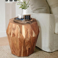 Loon Peak Multifaceted Solid Acacia Wood End Side Table With Octagon Top