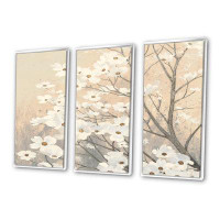Design Art Brown Onn Grey Blossoms - Traditional Framed Canvas Wall Art Set Of 3