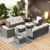 Rosecliff Heights Cassville 12 Piece Rattan Complete Patio Set with Cushions