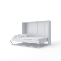 MaximaHouse Invento Horizontal Wall Bed, European Full Size With A Cabinet On Top Platform Mattress