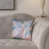 August Grove Elwyn Watercolor Woman with Parasol Linen Throw Pillow
