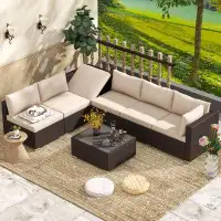 Latitude Run® Latitude Run® 7 Piece Patio Furniture Set Outdoor Sectional Sofa Conversation Sofa Set With 7 Positions Ad