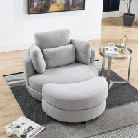 Brayden Studio Oversized Swivel Chair With Moon Storage Ottoman For Living Room, Accent Round Loveseat Circle Swivel Bar