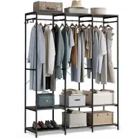 Latitude Run® Closet Shelves Clothes Rack, Wardrobe Closet Organizer, Beige