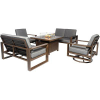 Hokku Designs 5 Piece Patio Dining Set 41.34’’ Fire Pit Table with 2 Swivel Chair + 2 Loveseat