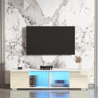 Wrought Studio Versatile TV Stand with LED Remote Control Lights, UV Drawer Panels, and Sliding Doors