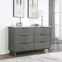 Corrigan Studio 6 Drawers Faux Marble Top Dresser with Copper Hardware in White and Grey