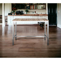 HomeRoots 55" Wood Brown and Silver Solid Wood and Stainless Steel Dining Table