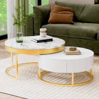 Mercer41 Modern Round Nesting Coffee Table with Drawers