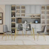Rosefray Modern 5-piece Dining Ensemble: Tempered Glass Table & Fabric Chairs, Ideal For Families