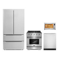 Cosmo 4 Piece Kitchen Appliance Package with 20" Electric Air Fryer Toaster Oven 30" Freestanding Gas Range 24" Built-in