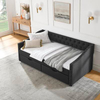 Red Barrel Studio Stylish Twin Size Upholstered Daybed With Drawers - Tufted Sofa Bed Featuring Button Back Detail And C