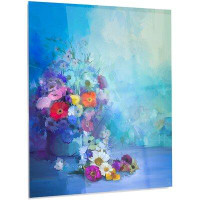 Made in Canada - Design Art 'Little Flowers on Blue Background' Painting Print on Metal
