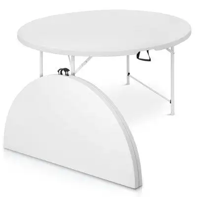 MoNiBloom 60" Circular Bi-fold Table, Heavy Duty Metal Frame Plastic Indoor Outdoor Banquet Event Wedding Card Desk