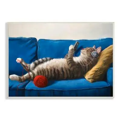 Stupell Industries Cat Couch Relaxing Red Yarn Ball Pet by Lucia Hefferenan - Painting