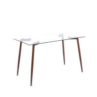 Corrigan Studio 51" Modern Glass Dining Kitchen Table With Wooden Metal Frame Legs