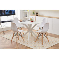 George Oliver 1+4,5Pieces Dining Set,42.1"WHITE Table Cross Leg Mid-Century Dining Table For 4-6 People With Round Mdf T